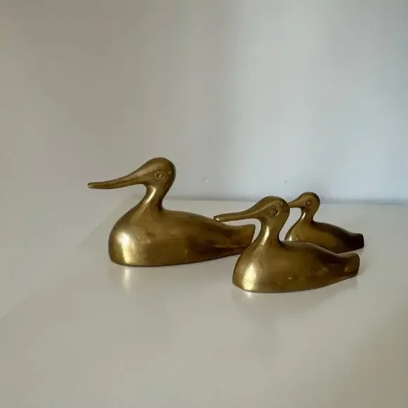 Set of 3 Solid Brass Sitting Ducks Vintage MCM - Picture 5 of 7
